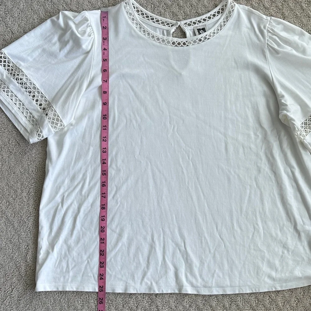 Anne Klein Harmony Knit Lace Trim Elbow Sleeve T-Shirt White Size 2X Casual - Picture 12 of 13